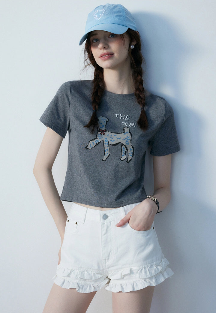 Women's Graphic T-Shirt with Dog Print