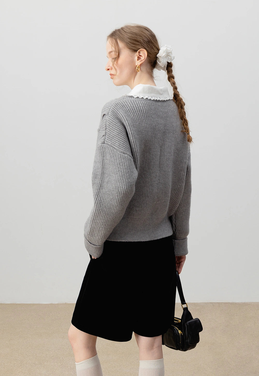 Women's Cable Knit Sweater with Drop Shoulders