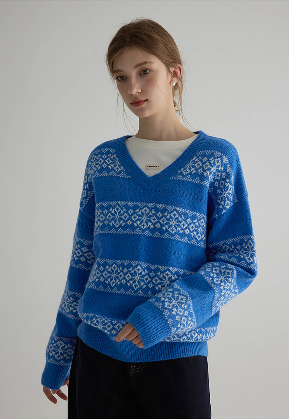 Women's Fair Isle Knit V-Neck Sweater