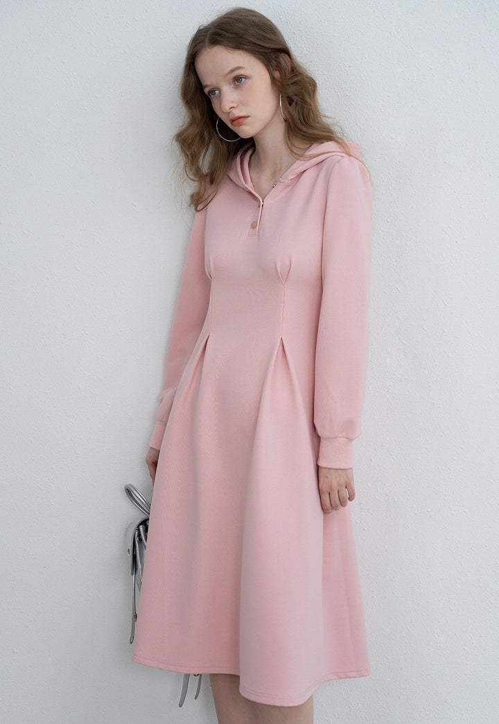 Women's Long-Sleeve Hoodie Dress with Buttons