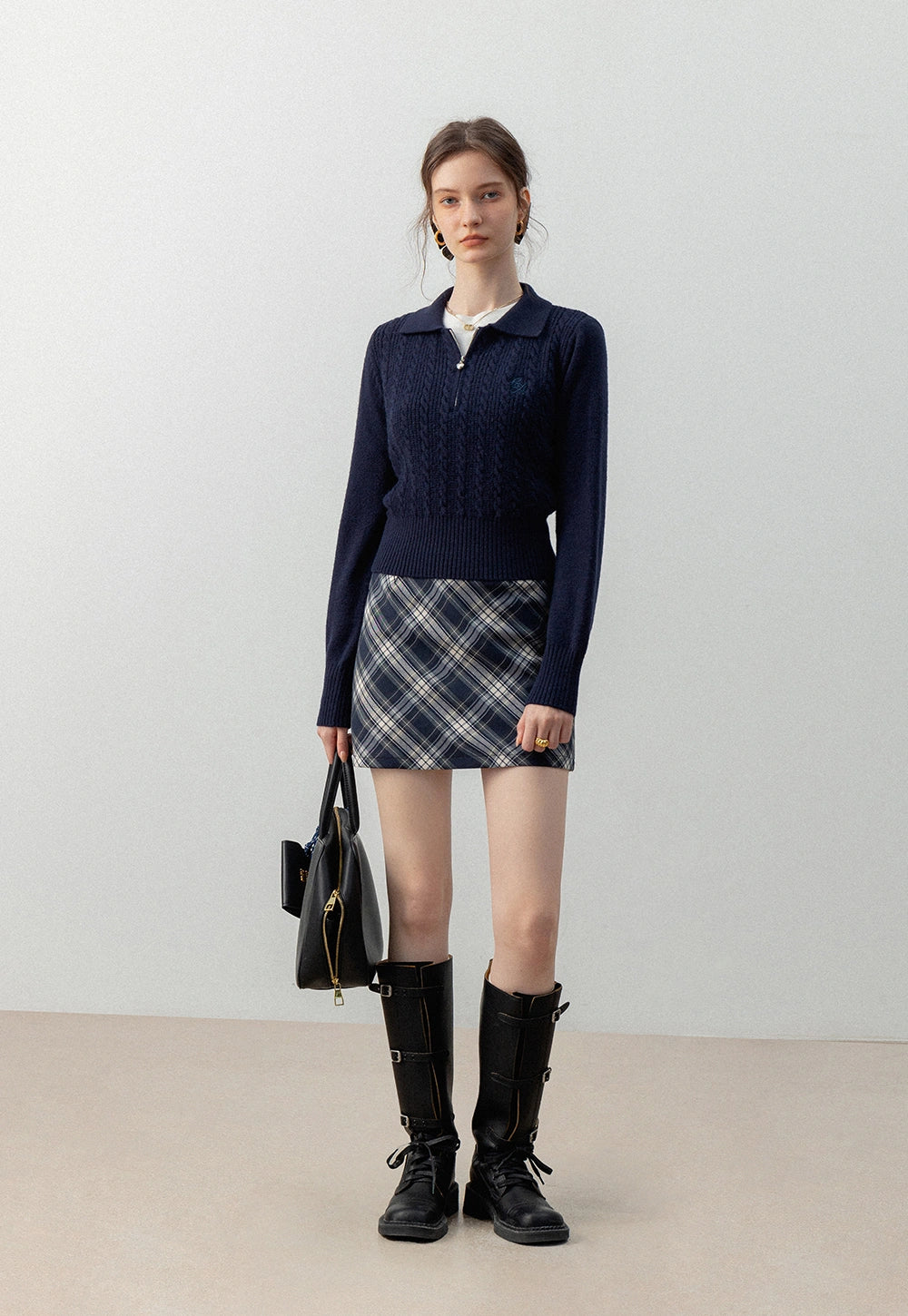 Women's Knitted Zip Polo Sweater