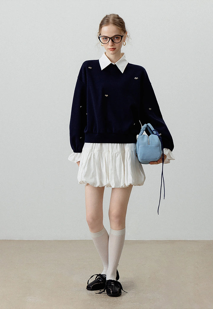 Sweatshirt with Ruffled Cuffs