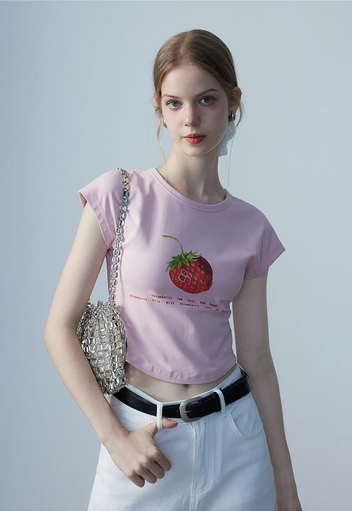 T-shirt corta da donna con stampa grafica fragola