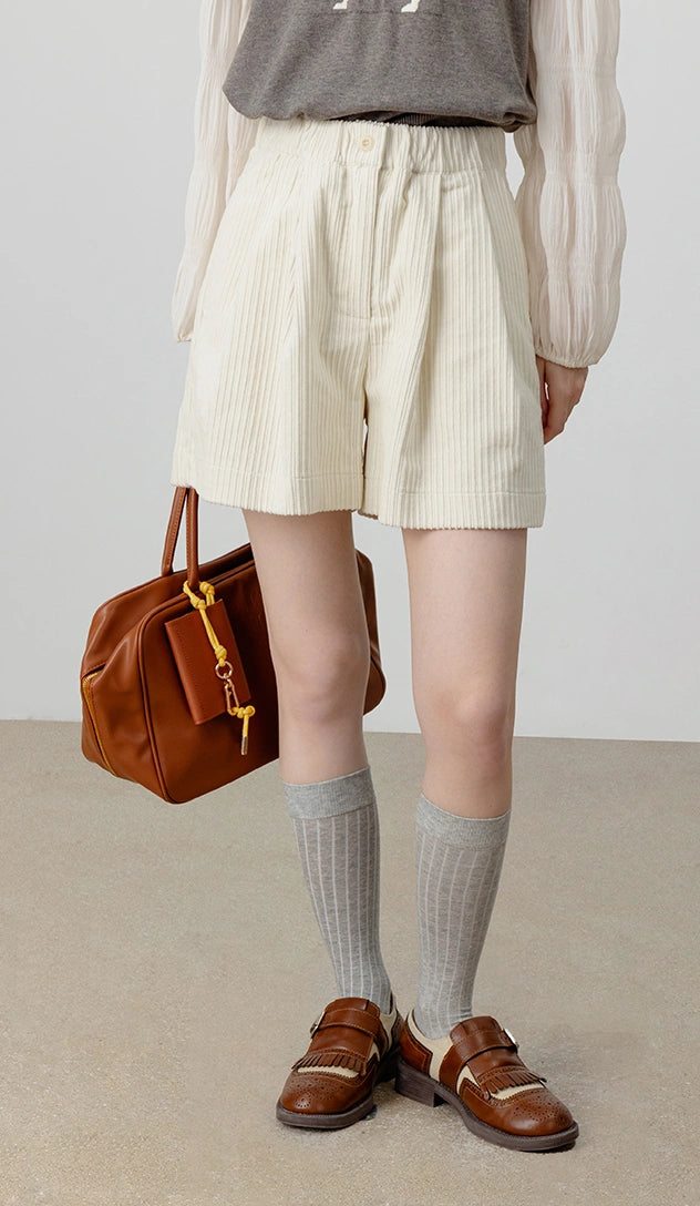 Pleated High-Waist Shorts