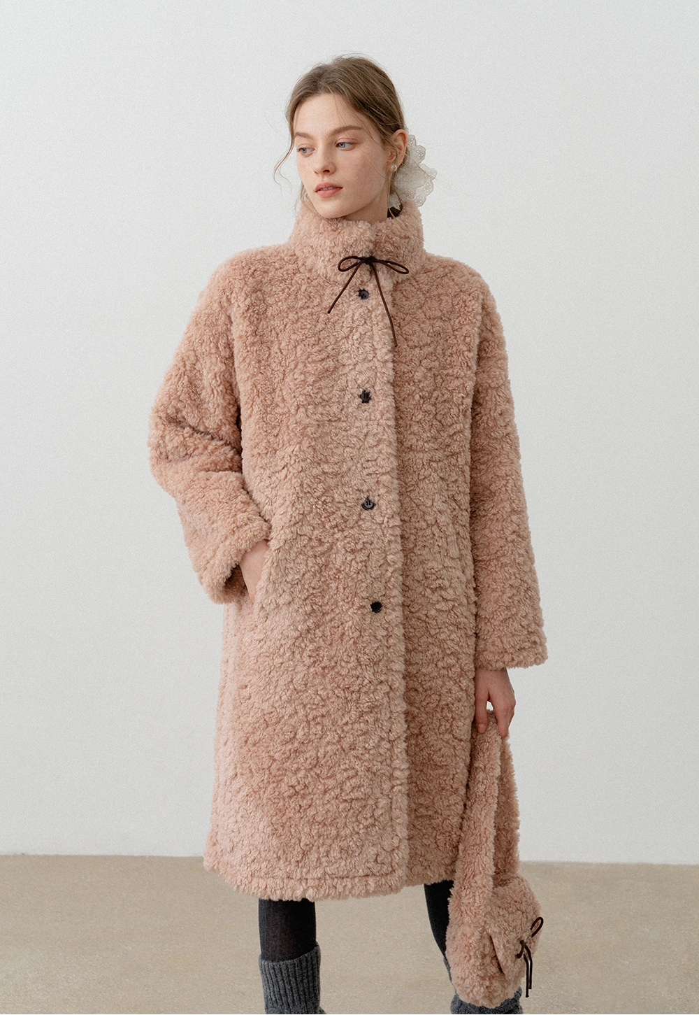 Toggle Button Shearling Long Coat