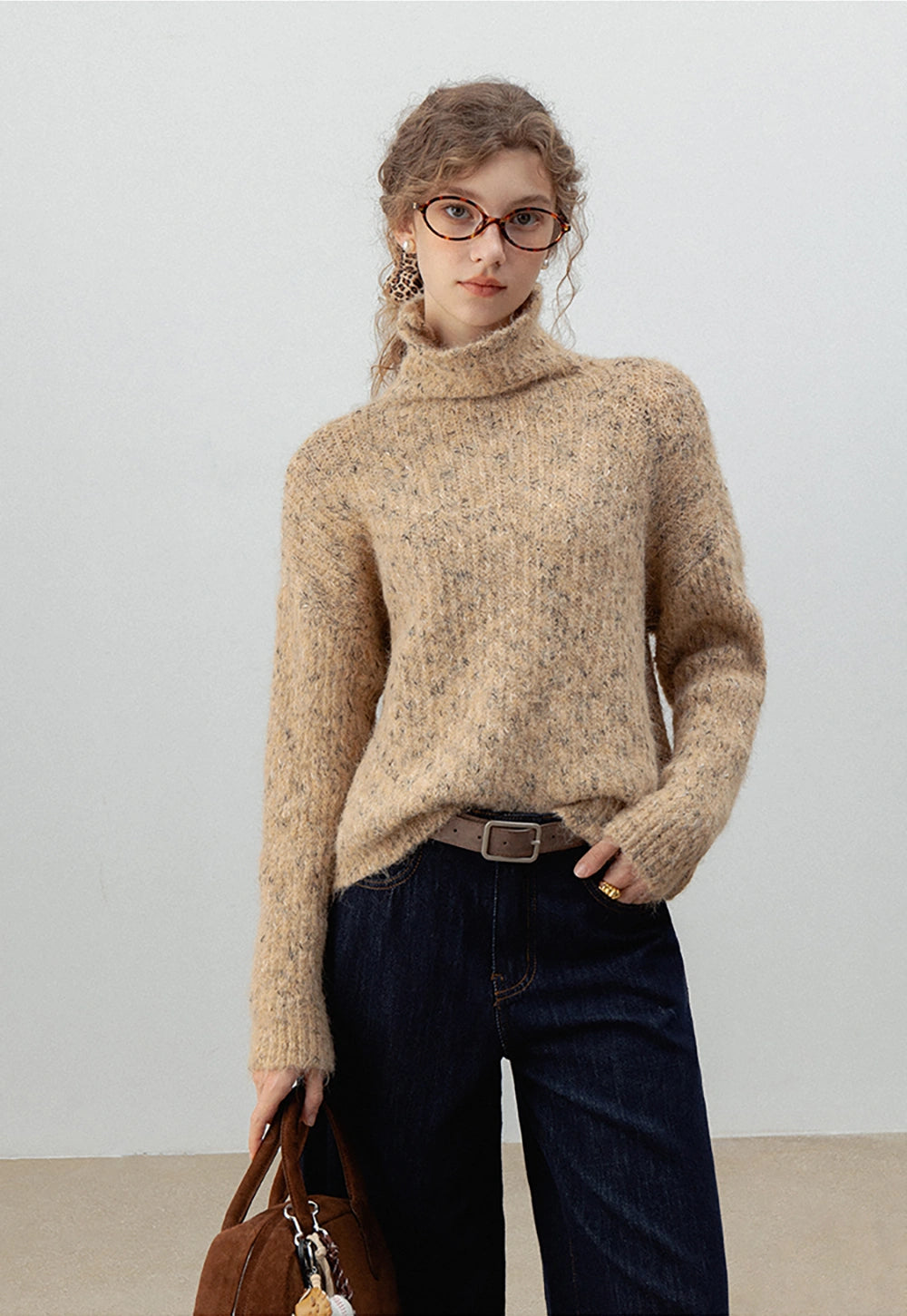 Women's Speckled Knit Turtleneck Sweater