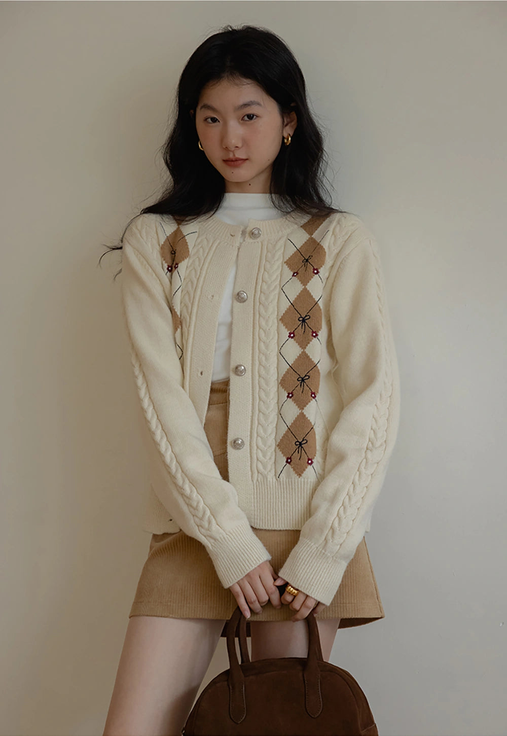 Vintage-Women's Inspired Argyle Knit Cardigan