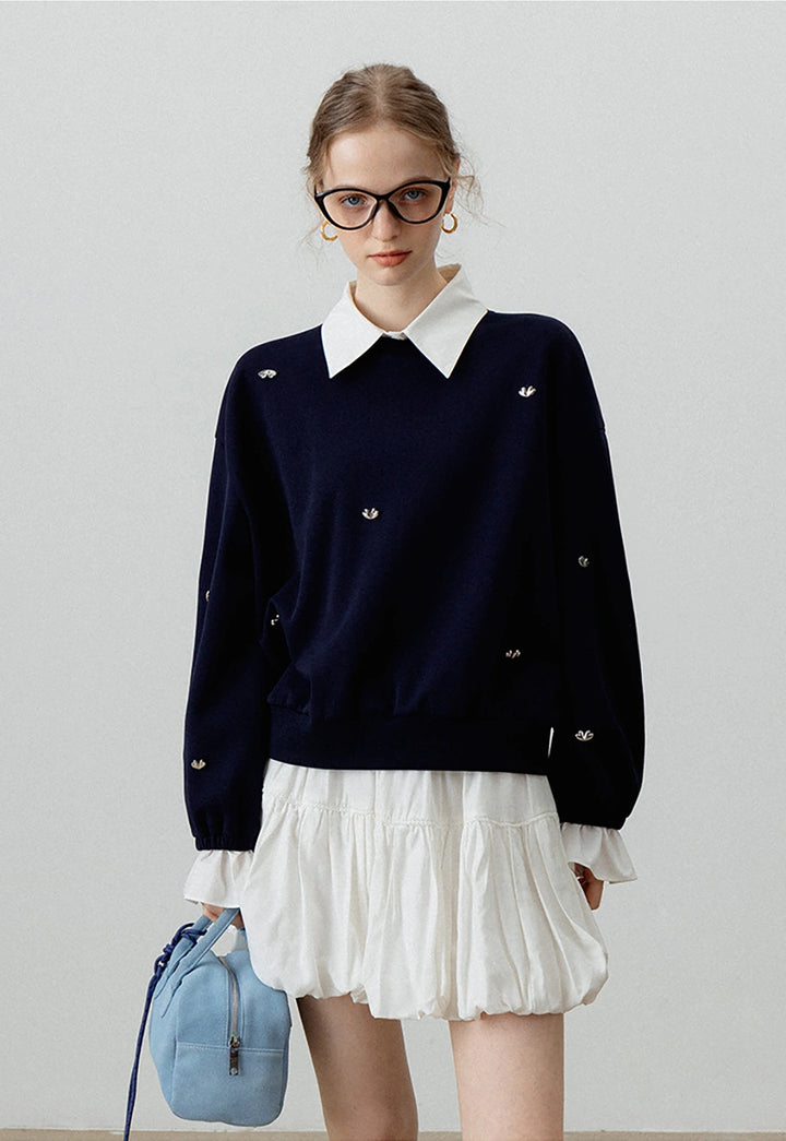 Sweatshirt with Ruffled Cuffs