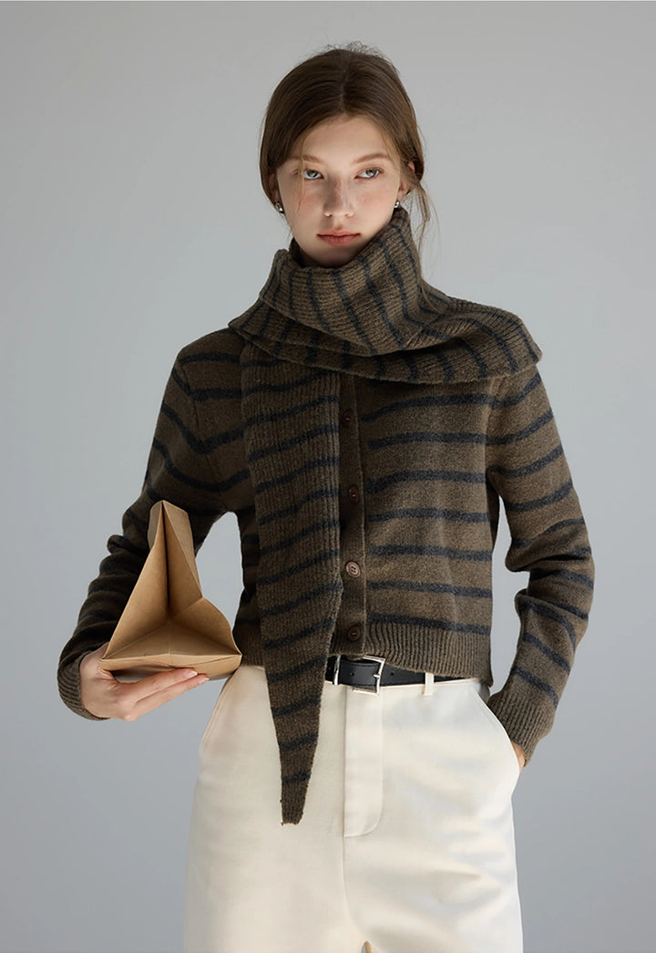 Women's Striped Cardigan with Scarf