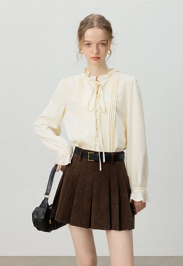 Ruffled Stand Collar Shirt