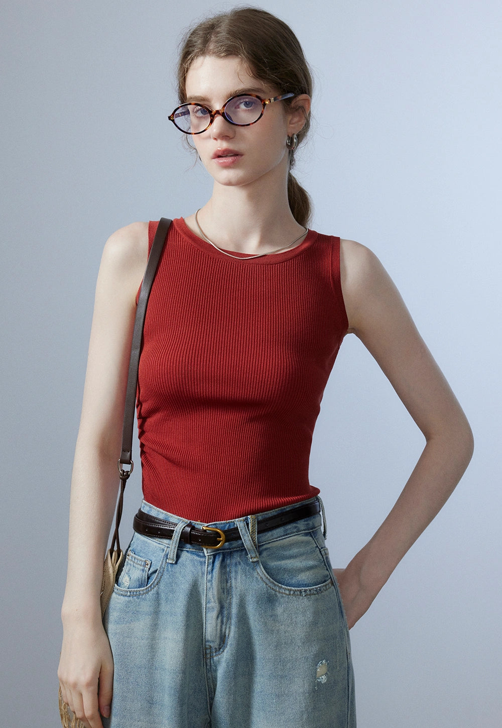 Asymmetrisches geripptes Tanktop für Damen