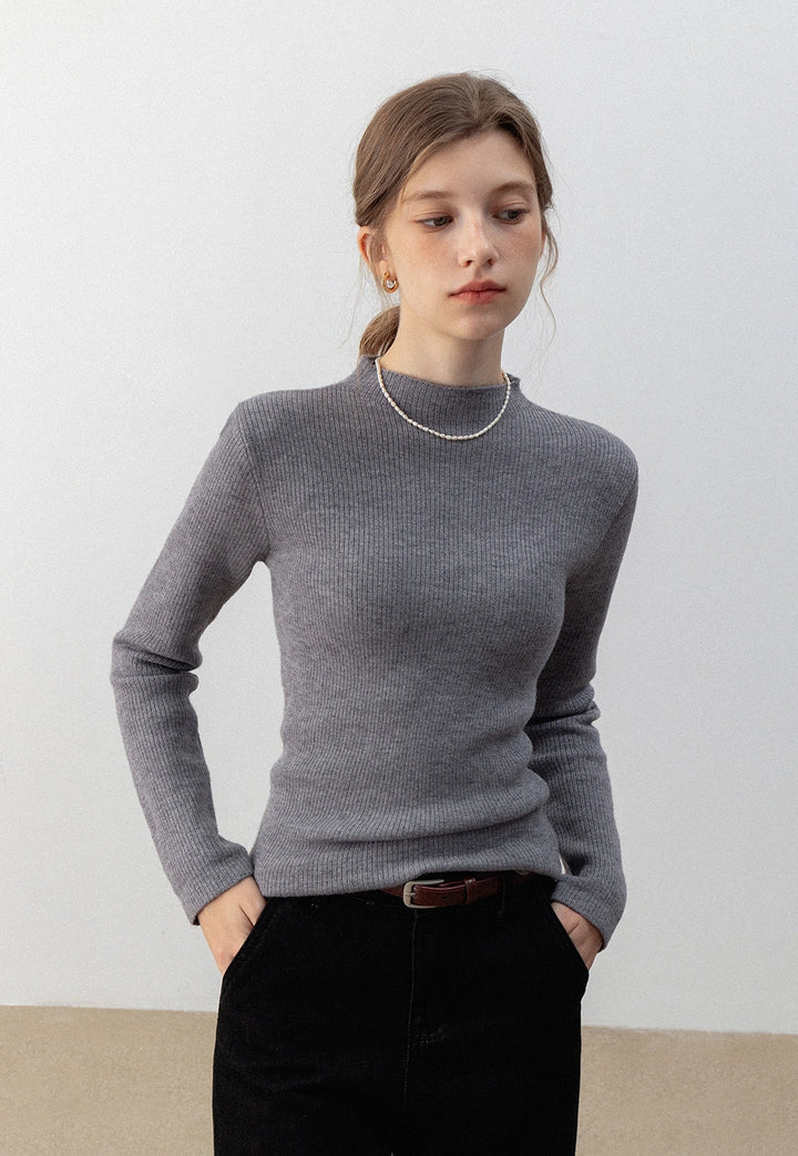 Women's Mock Neck Ribbed Knit Sweater