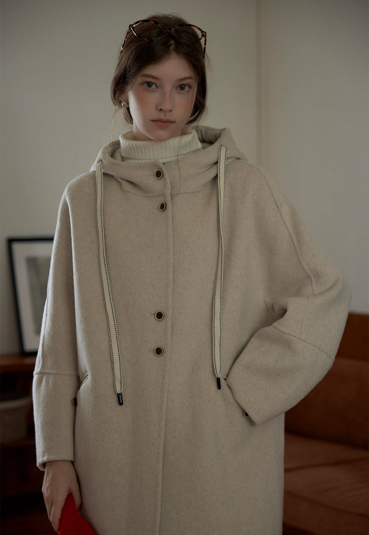 Hooded Mid-Length Wool Coat