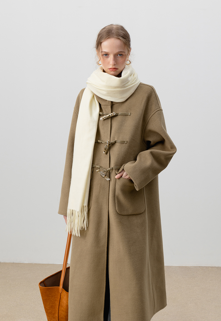 Women's Long Toggle Wool Coat with Patch Pockets