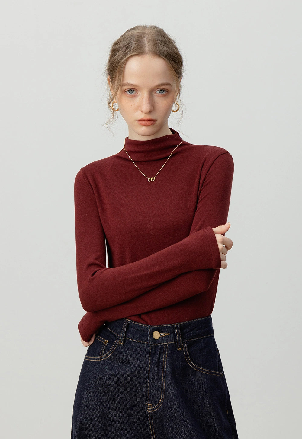 Women's Mock Neck Long-Sleeve Top