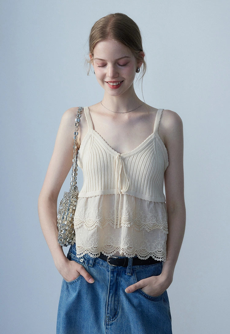 Women's Lace Trim Knitted Camisole