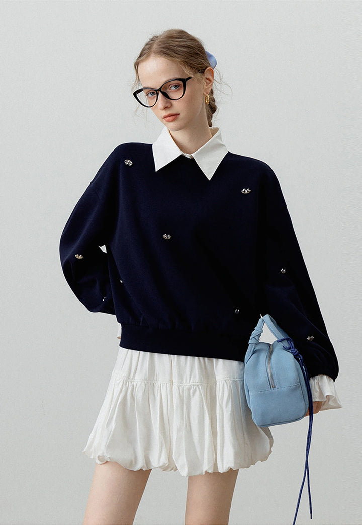 Sweatshirt with Ruffled Cuffs