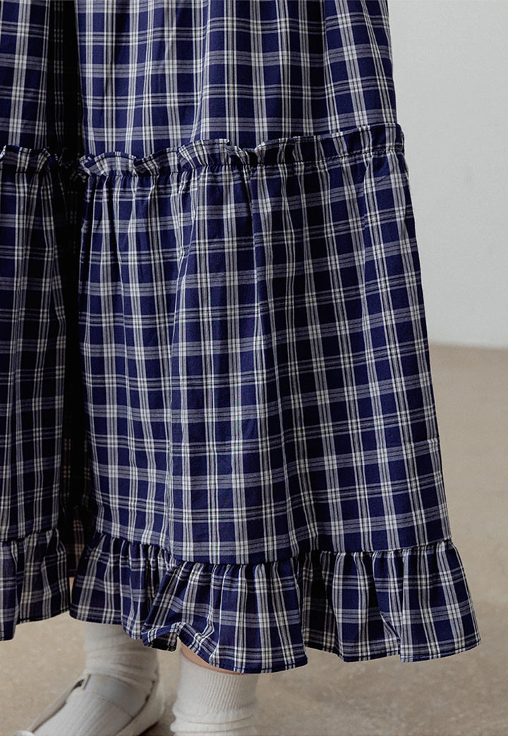 Tiered Plaid Midi Skirt with Ruffled Hem