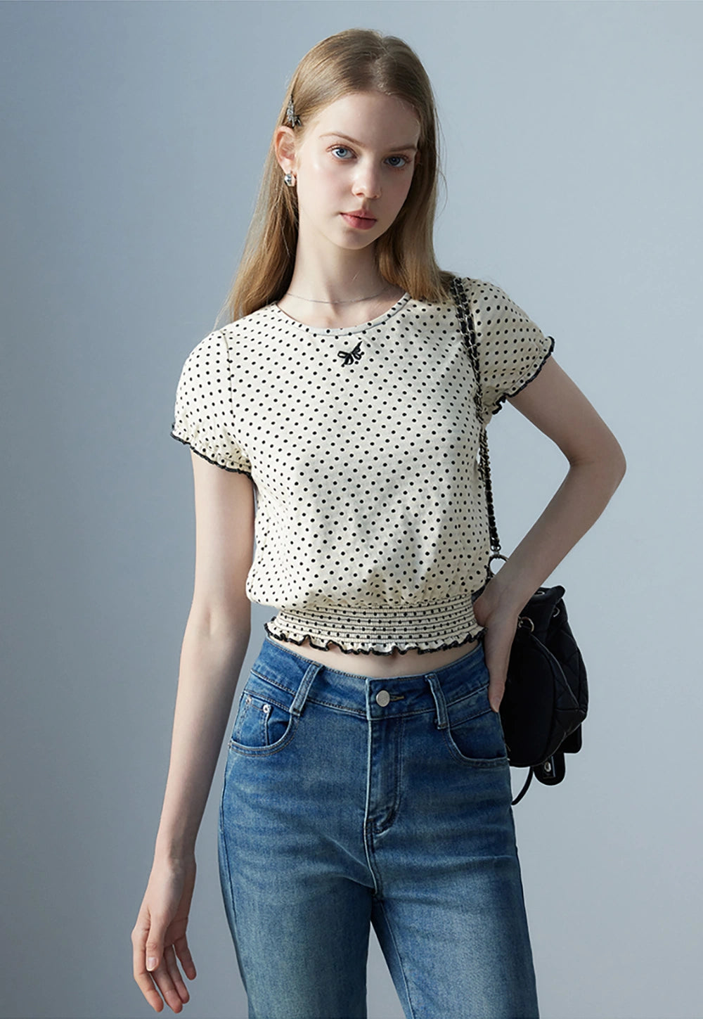 Women's Polka Dot Short Sleeve Top