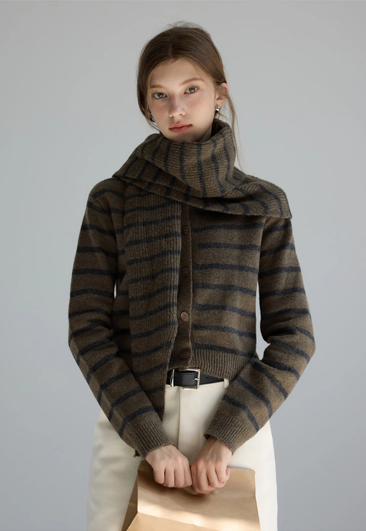 Women's Striped Cardigan with Scarf