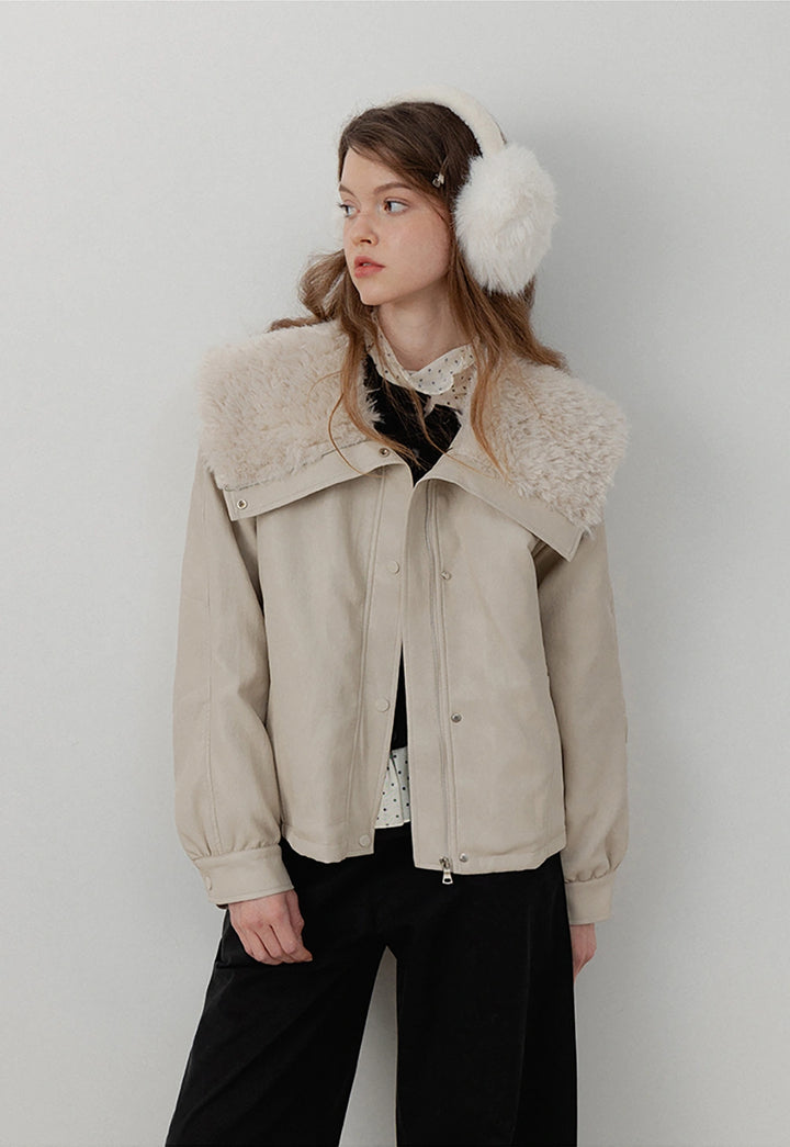 Women’s Faux Fur Collar Padded Leather Jacket