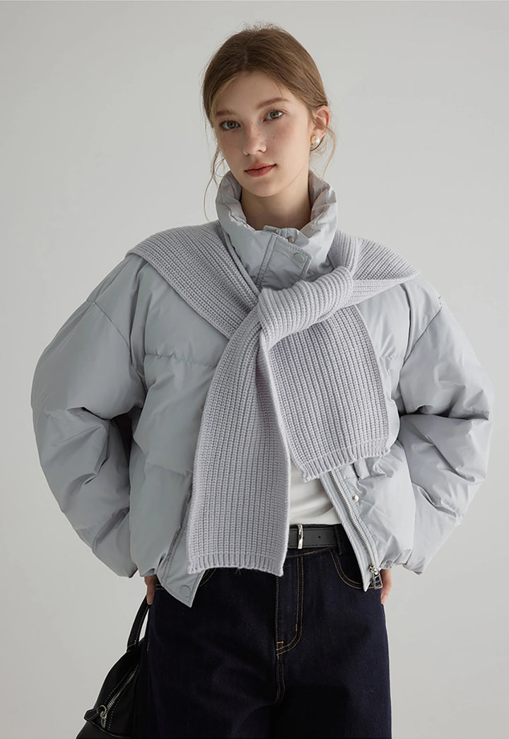 Women's Puffer Jacket with Knit Scarf