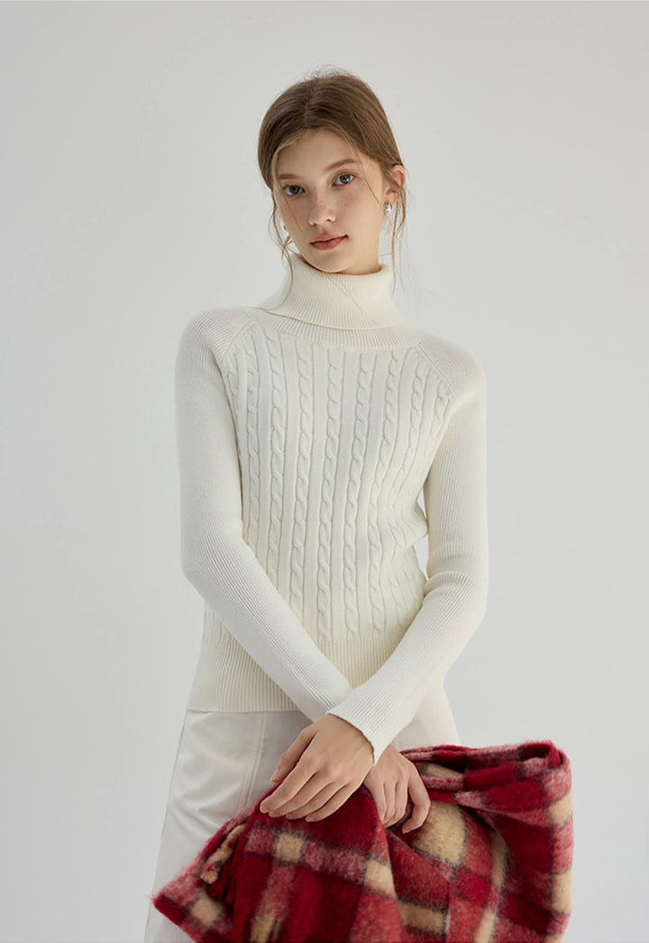 Cable-Knit Turtleneck Bottoming Shirt