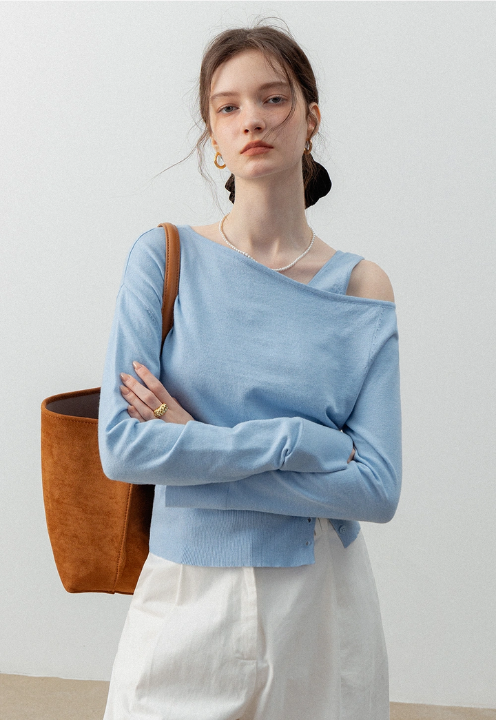 Asymmetrical Off-Shoulder Knit Top