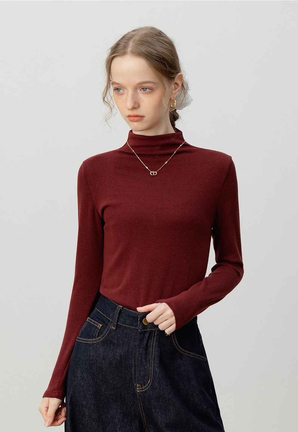 Women's Mock Neck Long-Sleeve Top