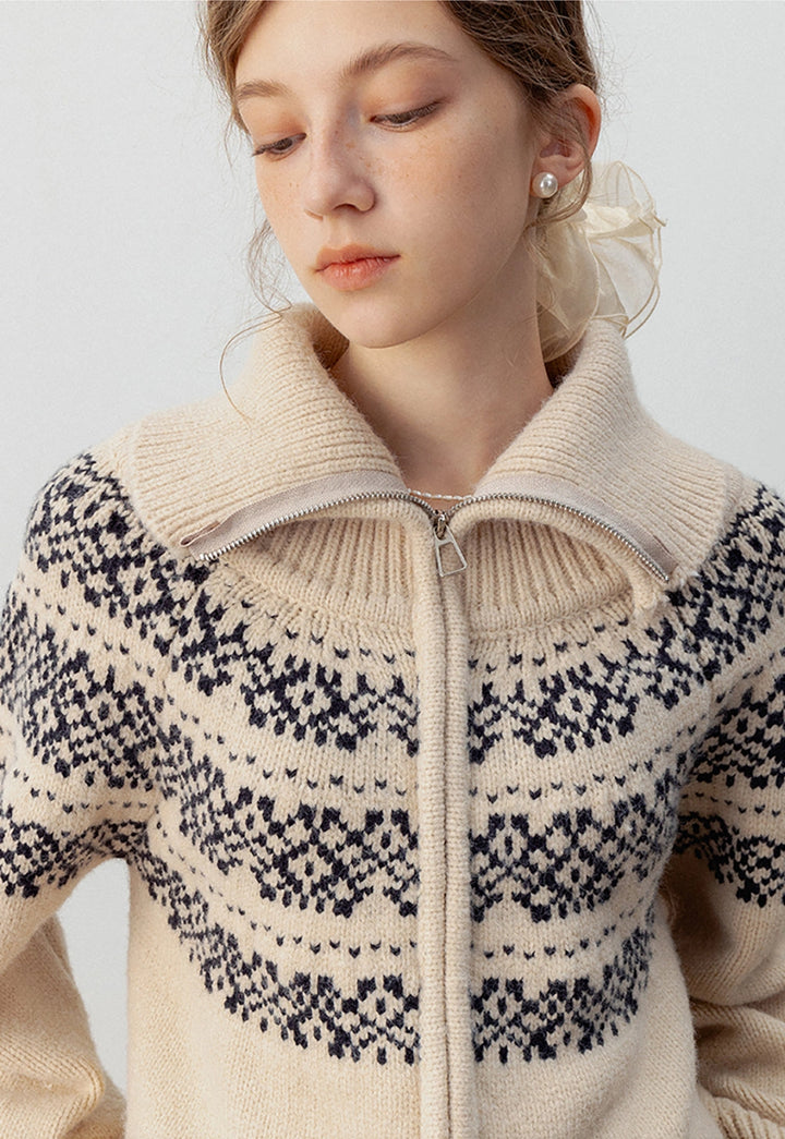 Women's Nordic Pattern Zip-Up Cardigan Sweater