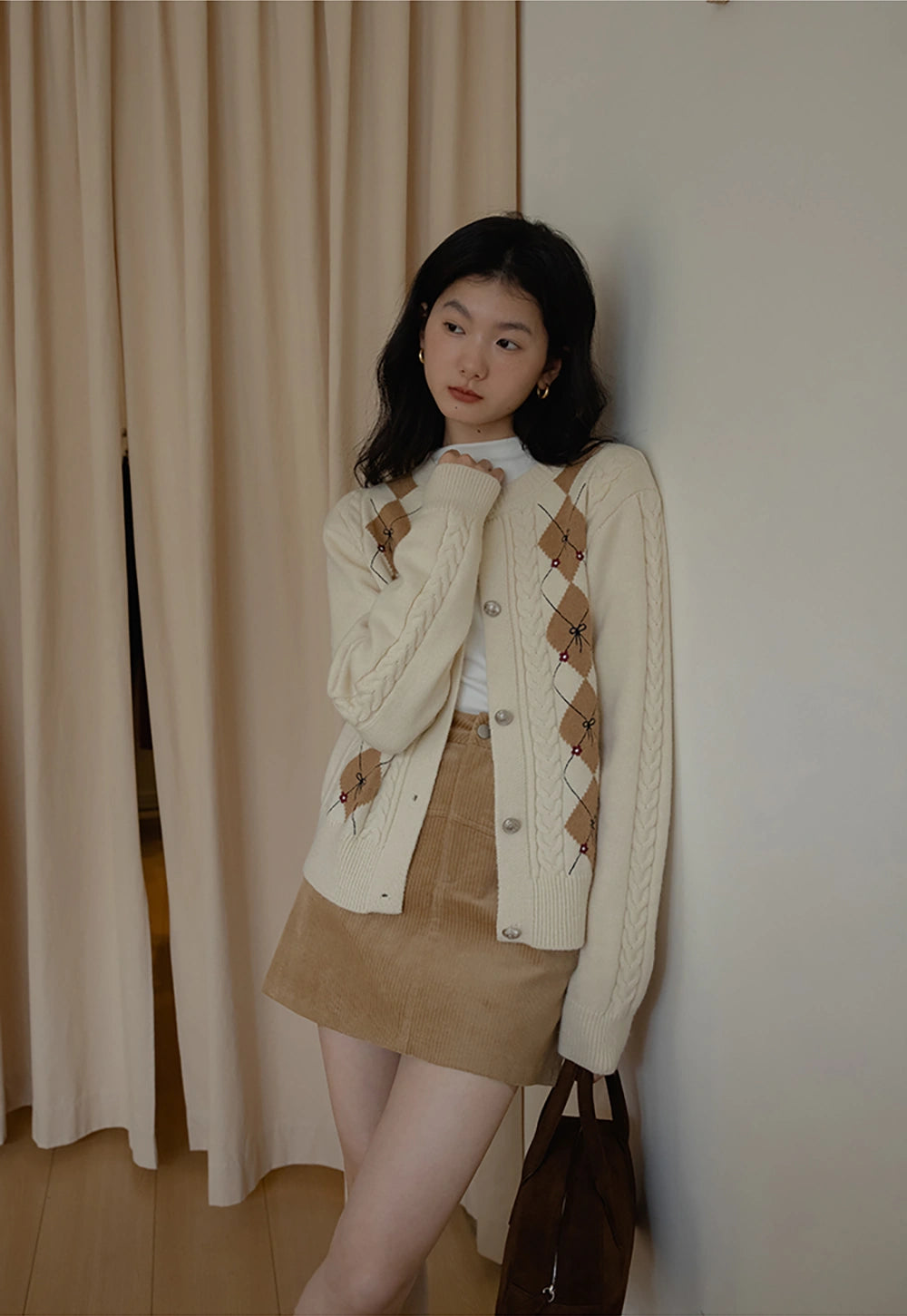 Vintage-Women's Inspired Argyle Knit Cardigan