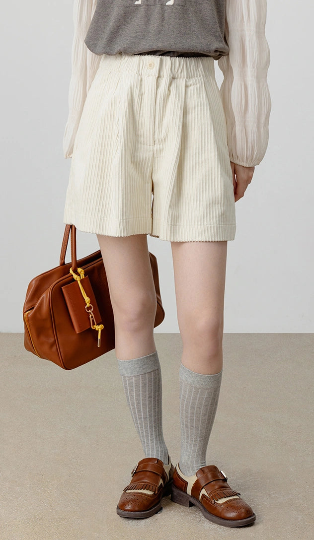 Pleated High-Waist Shorts