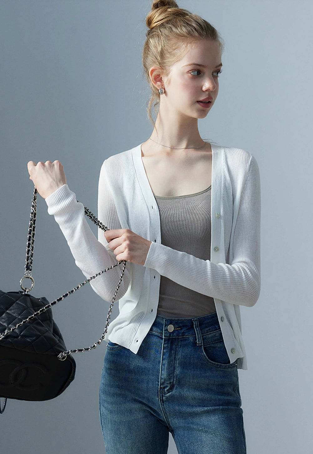 Women's White Button Cardigan