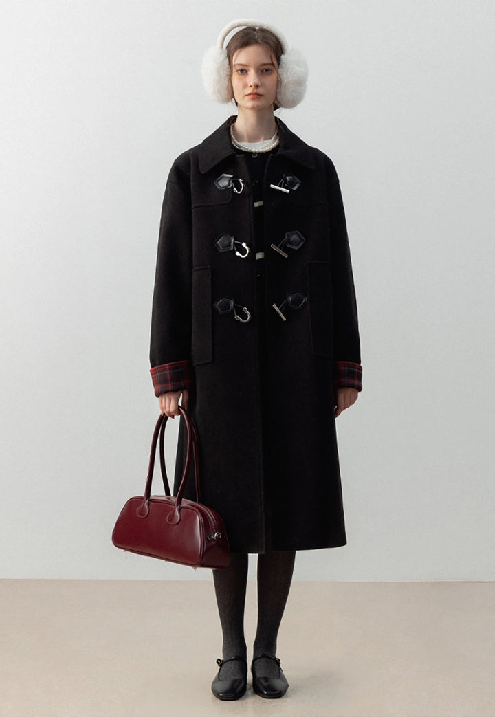 Women's Toggle Coat with Plaid Cuff Detail