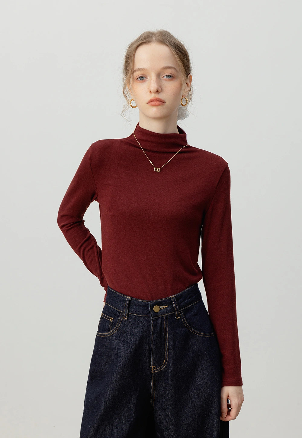 Women's Mock Neck Long-Sleeve Top