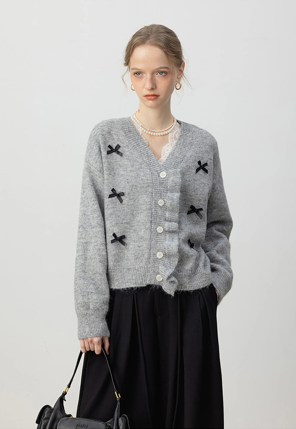 Women's Bow-Embellished Ruffled Knit Cardigan