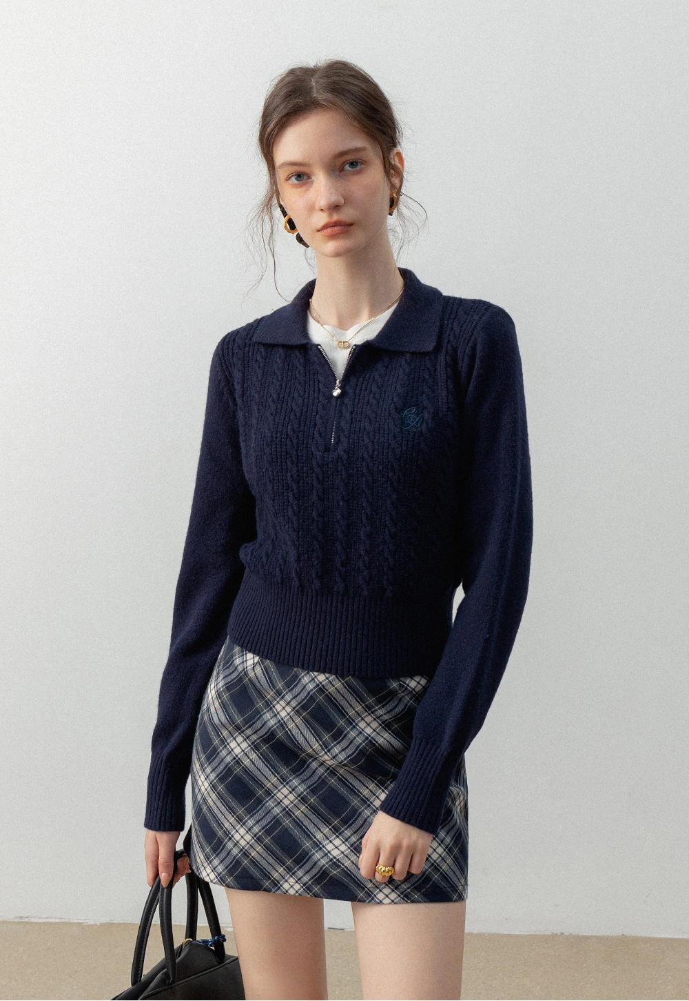 Women's Knitted Zip Polo Sweater