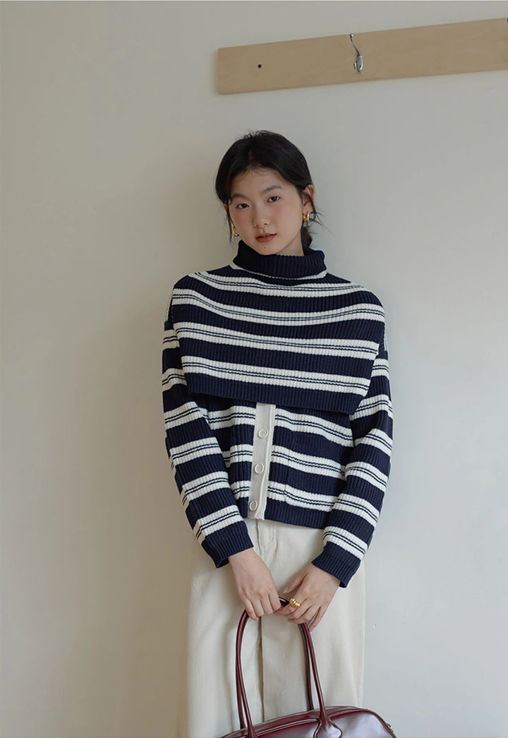 Striped Ribbed Urtleneck Sweater