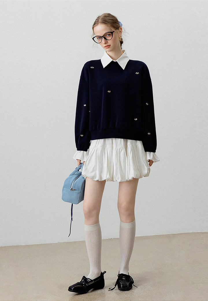 Sweatshirt with Ruffled Cuffs