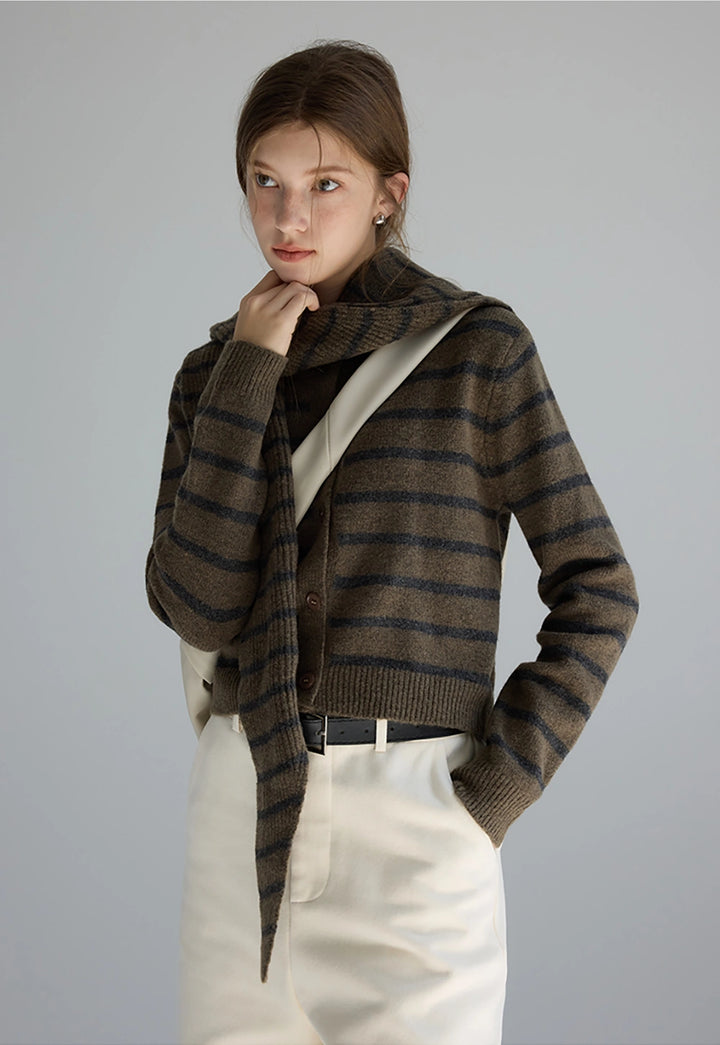 Women's Striped Cardigan with Scarf