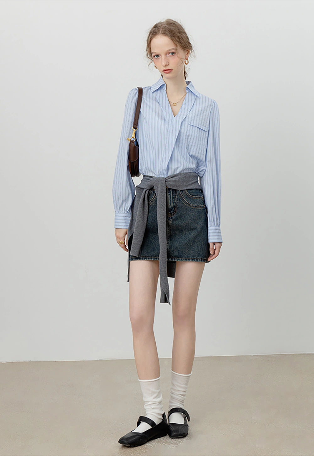 Women's Denim A-Line Skirt with Belt