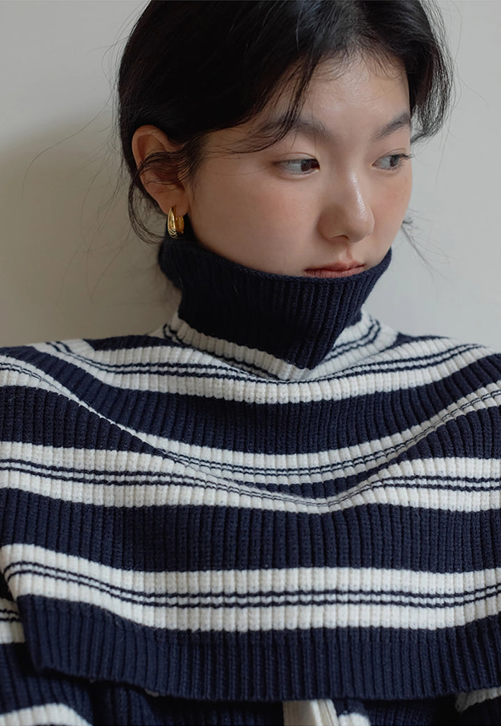 Striped Ribbed Urtleneck Sweater