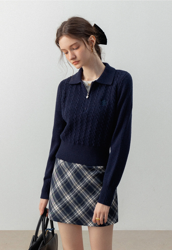 Women's Knitted Zip Polo Sweater