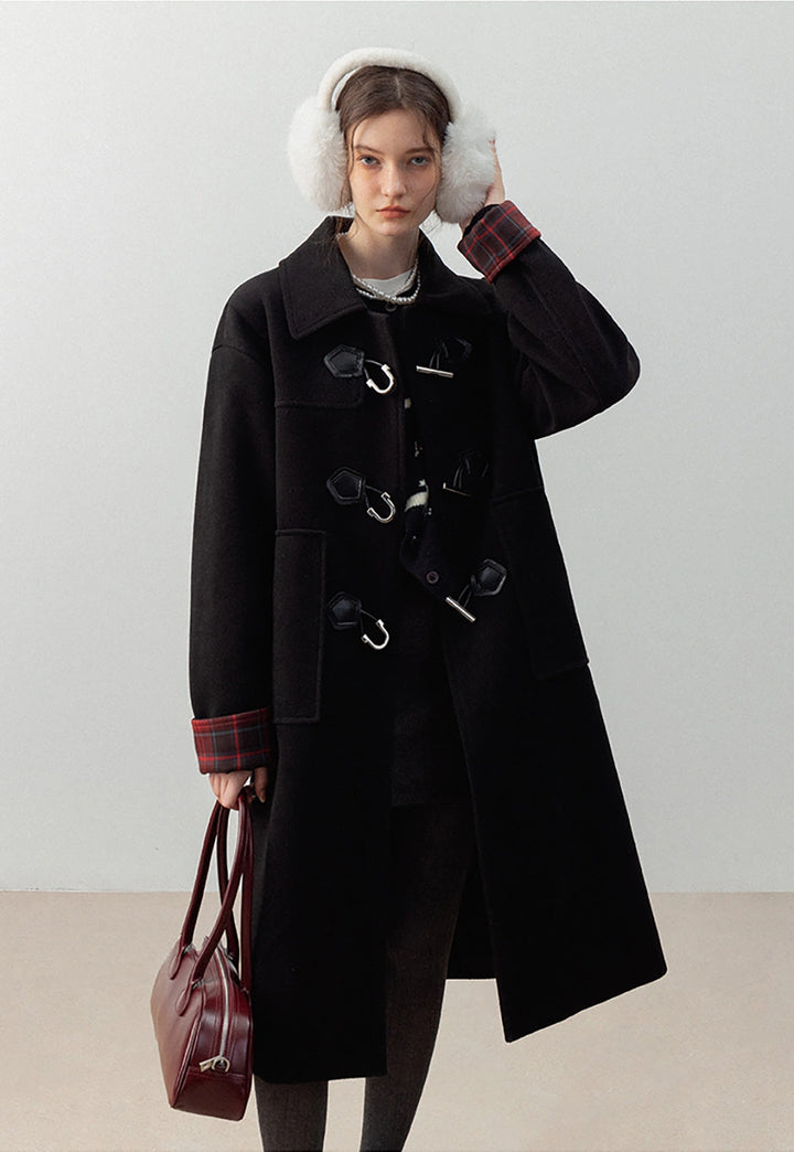 Women's Toggle Coat with Plaid Cuff Detail