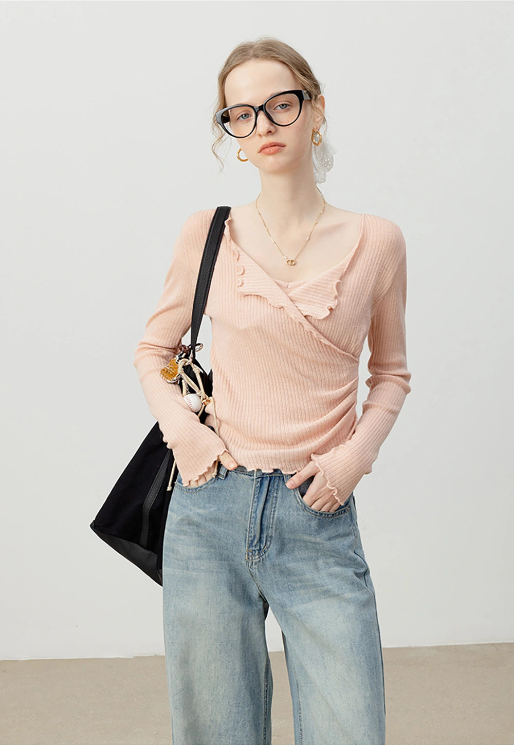 Soft Cream Ruched Long-Sleeve Top