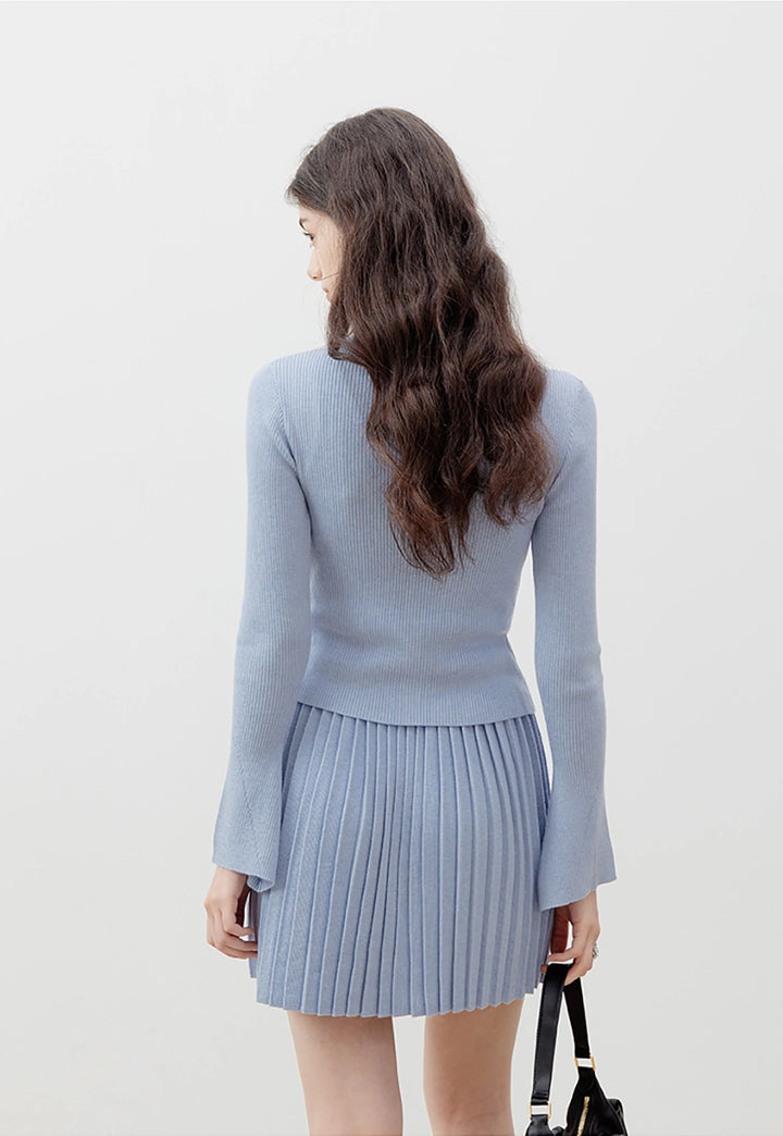 Knit 3-Piece Set: Crop Top, Cardigan, and Pleated Skirt