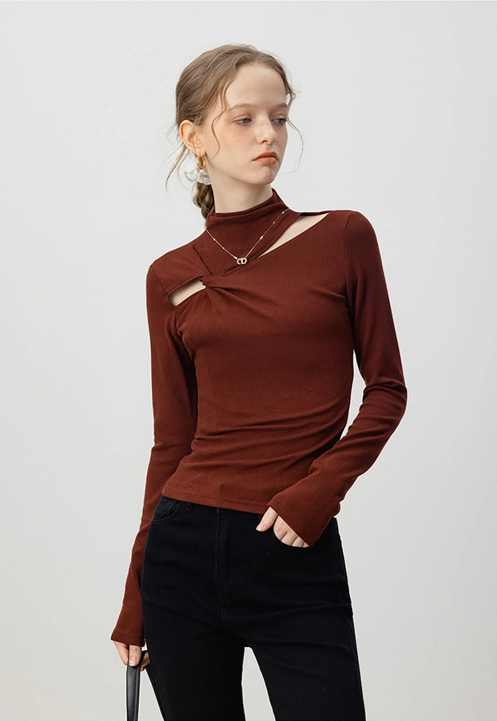 Women's Twist-Knot Mock Neck Long Sleeve Top