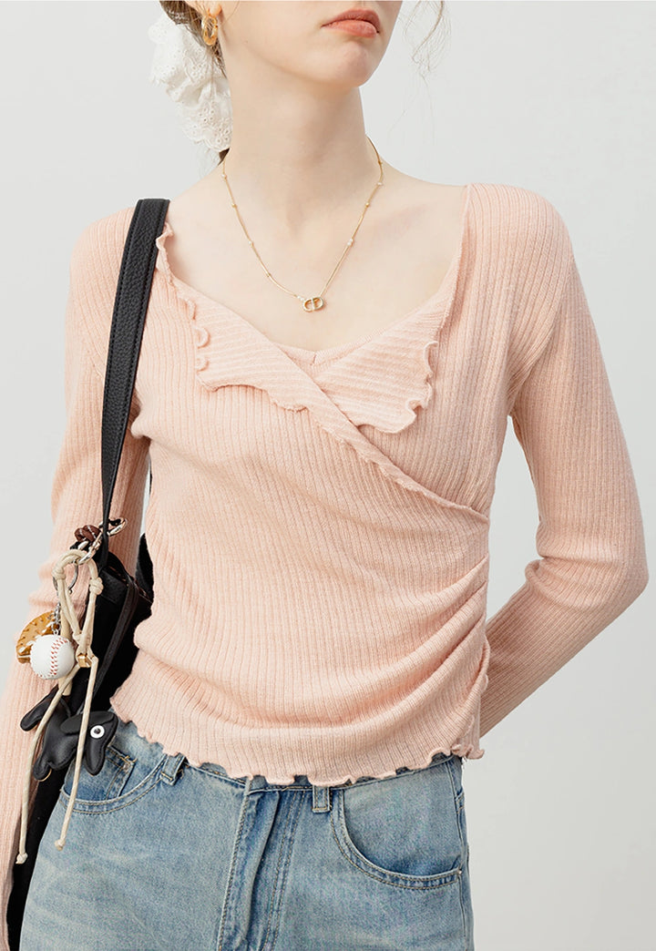 Soft Cream Ruched Long-Sleeve Top