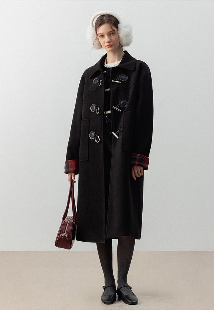 Women's Toggle Coat with Plaid Cuff Detail