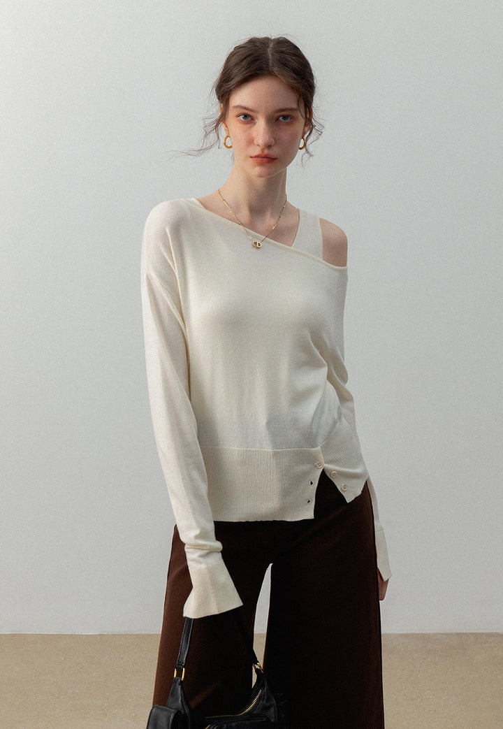 Asymmetrical Off-Shoulder Knit Top